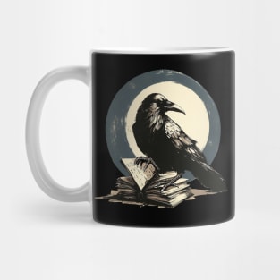 Black raven read book, gift for reader, student gift, lover books, black and white Mug